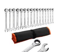 VEVOR Set di Chiavi Combinate a Cricchetto 16 Pezzi, Chiavi a Cricchetto, SAE, Meccanismo a 72 Denti con Profilo Antiscivolo, in Acciaio Cr-V, con Custodia Arrotolabile, per Uso Casa e Auto, Argento