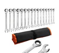 VEVOR Set di Chiavi Combinate a Cricchetto 16 Pezzi, Chiavi a Cricchetto, SAE, Meccanismo a 72 Denti con Profilo Antiscivolo, in Acciaio Cr-V, con Custodia Arrotolabile, per Uso Casa e Auto, Argento