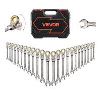 VEVOR Set di Chiavi Combinate a Cricchetto 24 Pezzi, Set di Chiavi a Cricchetto con Misure Metriche e SAE, Testa Snodata a 180°, Meccanismo a 72 Denti, con Custodia per Uso Casa e Auto, Nichel Grigio