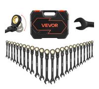 VEVOR Set di Chiavi Combinate a Cricchetto 24 Pezzi, Set di Chiavi a Cricchetto con Testa Snodata a 180°, Metriche e SAE, in Acciaio Cr-V, con Custodia Resistente, per Uso Casa e Auto, Finitura Nero
