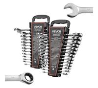 VEVOR Set di Chiavi Combinate a Cricchetto 26 Pezzi, Chiavi a Cricchetto a 72 Denti, Metriche e SAE, con Organizer per Disposizione Ordinata, in Acciaio Cr-V, per Lavori Domestici e Riparazioni Auto