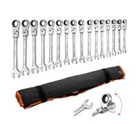 VEVOR Set chiavi combinate a cricchetto 30 pz – Metriche e SAE, 72 denti, Cr-V, Testa 180°, Argento