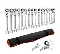 VEVOR Set di Chiavi Combinate a Cricchetto 30 Pezzi, Chiavi a Cricchetto Flessibile, Metriche e SAE, Meccanismo a 72 Denti, Testa Snodata a 180°, in Acciaio Cr-V con Custodia Arrotolabile, Argento