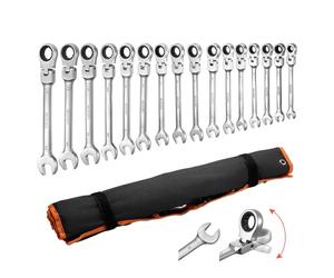 VEVOR Set di Chiavi Combinate a Cricchetto 30 Pezzi, Chiavi a Cricchetto Flessibile, Metriche e SAE, Meccanismo a 72 Denti, Testa Snodata a 180°, in Acciaio Cr-V con Custodia Arrotolabile, Argento