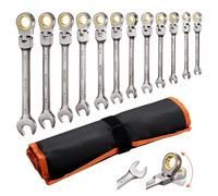 VEVOR Set chiavi combinate cricchetto flessibile 12 pz, testa snodabile, 72 denti, Cr-V