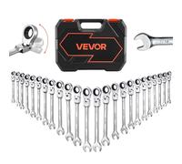 VEVOR Set di Chiavi Combinate a Cricchetto Flessibile 24 Pezzi, Chiavi a Cricchetto con Misure Metriche e SAE, Testa Snodata a 180°, 72 Denti, in Acciaio Cr-V con Custodia per Uso Casa e Auto, Argento