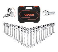 VEVOR Set di Chiavi Combinate a Cricchetto Flessibile 24 Pezzi, Chiavi a Cricchetto con Misure Metriche e SAE, Testa Snodata a 180°, 72 Denti, in Acciaio Cr-V con Custodia per Uso Casa e Auto, Argento