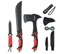 VEVOR Set di Coltelli da Campeggio con Ascia e Machete con Fodero Coltello da Caccia Torcia Elettrica Paracord Machete Set Attrezzi da Campeggio in Acciaio Inox per Sopravvivenza all'Aperto, Caccia