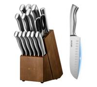 VEVOR Set di Coltelli da Cucina con Ceppo Portacoltelli in Legno e Acciaino da 15 pz in Acciaio Inossidabile ad Alto Tenore di Carbonio, Coltello da Cucina con Impugnatura Ergonomica, per Cuochi