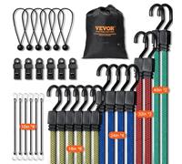 VEVOR Set di Corde Elastiche Piatte 32 Pezzi, Cinghie Elastiche Resistenti 17 mm con Ganci a J in Acciaio A3, Include Corde Elastiche da 0,5 m 0,9 m 1,2 m 1,6 m 2 m con Borsa Portaoggetti Portatile