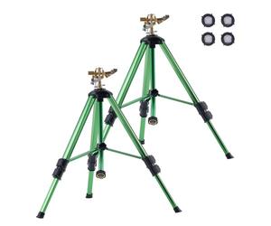 VEVOR Set di Irrigatori a Impulso su Base Treppiede 2 pezzi, Irrigatori a Treppiede a Impatto Girevole 360° da Giardino, Testine in Ottone, Altezza Regolabile a 3 Livelli Raggio di Spruzzo di 13m