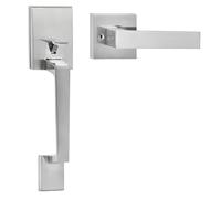 VEVOR Set di Maniglia Esterne per Porta d'Ingresso Quadrate con Leva, Senza Serratura, Pressofusione in Lega di Zinco, Reversibile per Porte d'Ingresso Destre e Sinistre, Nichel Satinato