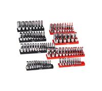 VEVOR Set di Organizzatore per Prese, 8 Pezzi Supporto per Prese ad Asta Alta, Attacchi per Prese SAE 1/4 3/8 1/2 Pollici Nero Rosso Contengono Fino a 176 Prese Standard Profonde, Presa Non Inclusa