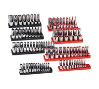 VEVOR Set di Organizzatore per Prese, 8 Pezzi Supporto per Prese ad Asta Alta, Attacchi per Prese SAE 1/4 3/8 1/2 Pollici Nero Rosso Contengono Fino a 176 Prese Standard Profonde, Presa Non Inclusa