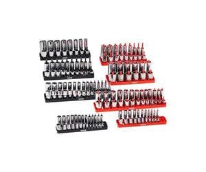 VEVOR Set di Organizzatore per Prese, 8 Pezzi Supporto per Prese ad Asta Alta, Attacchi per Prese SAE 1/4 3/8 1/2 Pollici Nero Rosso Contengono Fino a 176 Prese Standard Profonde, Presa Non Inclusa