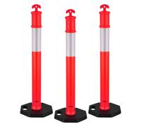 VEVOR Set di Paletto Delimitatore del Traffico φ375 x 1140 mm con Base Zavorrata Strisce Riflettenti, Paletti Stradali di Segnalazione per Controllo della Folla, 3 pezzi, Rosso