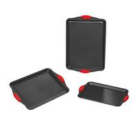 VEVOR Set di Pentole, 3 Pezzi, Piatti e Vassoi di Pentole in Acciaio al Carbonio Antiaderenti, Set di Pentole Impilabili per Forno da Cucina con Manici in Silicone, per Cuocere Biscotti, Torte, Muffin