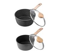VEVOR Set di Pentole Antiaderenti con Coperchio in Vetro, 2 Pezzi 1,42 L e 2,37 L, Pentola per Zuppa con Manico Rimovibile, per Latte in Lega di Alluminio, Pentola per Verdure, Nero