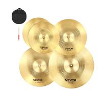 VEVOR Set di Piatti per Batteria, 4 Pezzi per Batteria, in Lega, Hi-Hat da 355 mm, Crash da 400/455 mm, Ride da 505 mm, Bacchette e Custodia per Piatti, Pacchetto in Lega per Batterista
