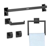 VEVOR Set di Portasciugamani da Bagno 5 pezzi con Barra Portasciugamani Lunghezza 595mm Anello Quadrato Porta Asciugamano in Acciaio Inox 201, Kit Ferramenta per Bagno, Montaggio a Parete
