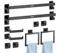 VEVOR Set di Portasciugamani da Bagno in Nichel Spazzolato 10 pezzi con Barra Portasciugamani Lunghezza 595mm in Acciaio Inox, Kit Ferramenta per Bagno, Montaggio a Parete, Nero Opaco