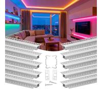 VEVOR Set di Profili per Strisce LED in Alluminio 10 pezzi da Incasso Lunghezza 2 m, Confezione 10 Canali per Luci LED per Cartongesso Illuminazione da Parete Soffitto con Diffusore Bianco
