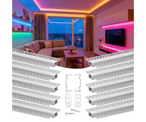 VEVOR Set di Profili per Strisce LED in Alluminio 10 pezzi da Incasso Lunghezza 2 m, Confezione 10 Canali per Luci LED per Cartongesso Illuminazione da Parete Soffitto con Diffusore Bianco