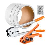 VEVOR Set di Reggiatura per Reggia in Plastica con Tenditore e Sigillatrice, Rotolo di Reggia da 100 m, Kit di Reggiatrici Manuali con 100 Sigilli Metallici, per Imballaggio, Magazzino e Trasporto