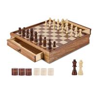 VEVOR Set di Scacchi in Legno Massello 400 x 380 x 68 mm Set da Gioco di Dama 2 in 1, 2,2 kg Giochi da Scacchiera con Cassetto Portaoggetti e Pezzi di Dama con Peso e 2 Regine, per Adulti Bambini