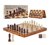VEVOR Set di Scacchi Magnetici in Legno 380 x 380 x 25 mm Set da Gioco di Dama 2 in 1, Giochi da Scacchiera Pieghevoli per Adulti Bambini, Set di Scacchi Regalo da Viaggio Portatile con 2 Regine