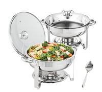 VEVOR Set di Scaldavivande 2 Pezzi in Acciaio Inox per Servizio Buffet Catering Ristorazione Coperchio in Vetro Capienza Max. 3,5 L, Set di Vassoio di Riscaldamento Scaldavivande Rotonda per Buffet