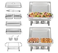 VEVOR Set di Scaldavivande 2 Pezzi in Acciaio Inox per Servizio Buffet Catering Ristorazione Vassoio Sostituibile Capienza Max. 7,5L, Set Vassoio di Riscaldamento Scaldavivande Rettangolare da Buffet