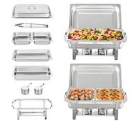 VEVOR Set di Scaldavivande 2 Pezzi in Acciaio Inox per Servizio Buffet Catering Ristorazione Vassoio Sostituibile Capienza Max. 7,5L, Set Vassoio di Riscaldamento Scaldavivande Rettangolare da Buffet