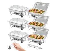 VEVOR Set di Scaldavivande 6 Pezzi in Acciaio Inox per Servizio Buffet Catering Ristorazione Vassoio Sostituibile Capienza Max. 7,5L, Set Vassoio di Riscaldamento Scaldavivande Rettangolare da Buffet