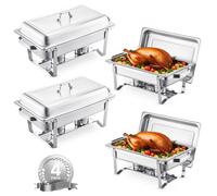 VEVOR Set di Scaldavivande 7,5 L Scaldavivande Rettangolare in Acciaio Inox, 4 Pezzi, con 4 Padelle di Dimensioni Standard, Coperchio Supporto per Padella per Acqua Supporto per Carburante, Argento