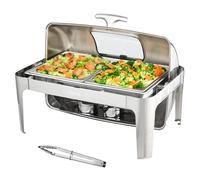 VEVOR Set di Scaldavivande in Acciaio Inox per Servizio Buffet Catering Vassoio Sostituibile Capienza Max. 8,5L, Set Vassoio di Riscaldamento Scaldavivande Rettangolare Coperchio Arrotolabile Visibile