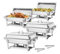 VEVOR Set di Scaldavivande Rettangolari da 8,5 L 4 Pezzi Contenitori Riscaldanti per Buffet con Manico e 2 Pinze per Alimenti e Coperchio e Porta Combustibile, Adatti per Banchetti, Feste, Matrimoni