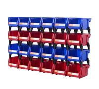 VEVOR Set di Scatole Impilabili Plastiche Portaoggetti da Muro Contenitore Impilabile 24 Pezzi Blu/Rosso da Officina Garage, Scatole Impilabili Cassette Portaoggetti in Plastica 24 Pezzi 137x105x78mm