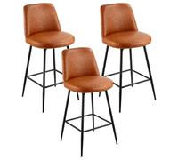 VEVOR Set di Sgabelli da Bar 3 pezzi Altezza 686 mm, Sedie da Cucina in Similpelle con Schienale Struttura in Metallo, Sgabelli da Bar, Cucina, Sala da Pranzo, Marrone