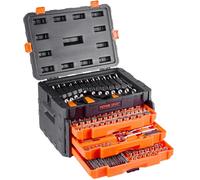 VEVOR Set di Utensili Meccanici e Set di Bussole, 450 Pezzi, Bussole Profonde e Standard da 6,4, 9,5 e 12,7 mm, Kit di Utensili Meccanici Metrici SAE con Punte, Chiavi, Accessori, Custodia Arancione