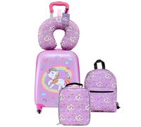 VEVOR Set di Valigie per Bambini da 5 Pezzi, Valigia Rigida con Ruote da 45,7 cm, Zaino e Cuscino a U, a Forma di Unicorno, Regalo di Compleanno per Bambini, Approvato dalle Compagnie Aeree