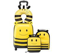 VEVOR Set di Valigie per Bambini da 5 Pezzi, Valigia Rigida con Ruote da 45,7 cm, Zaino e Cuscino a U, a Forma di Ape, Regalo di Compleanno per Bambini, Approvato dalle Compagnie Aeree