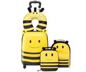 VEVOR Set di Valigie per Bambini da 5 Pezzi, Valigia Rigida con Ruote da 45,7 cm, Zaino e Cuscino a U, a Forma di Ape, Regalo di Compleanno per Bambini, Approvato dalle Compagnie Aeree