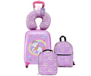 VEVOR Set di Valigie per Bambini da 5 Pezzi, Valigia Rigida con Ruote da 45,7 cm, Zaino e Cuscino a U, a Forma di Unicorno, Regalo di Compleanno per Bambini, Approvato dalle Compagnie Aeree