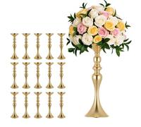 VEVOR Set di Vasi Decorativi da Matrimonio in Metallo 16 pezzi, Vasi Decorativi Centrotavola per Feste Eventi Banchetti Altezza 38 cm, Supporto per Composizioni Floreali per Decorazioni, Colore Oro