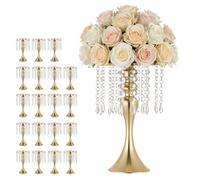 VEVOR Set di Vasi Decorativi per Matrimonio Feste Evento in Metallo 20 pezzi, Vasi Centrotavola di Fiori Altezza 33,5 cm Supporto per Banchetti Decorazioni Interiori, Pendenti in Cristallo, Colore Oro