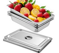 VEVOR Set di Vassoio Rettangolare per Alimenti 13 L 4 pezzi Acciaio Inox | Piatto a Pentola da Cucina 537 x 330 x 95 mm con Coperchio, per Buffet, Catering, Hotel, Ristorante, Banchetti, Evento, Festa
