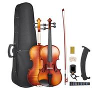 VEVOR Set di Violini da 355 mm Set Completo per Violino in Legno Massello, Misura Standard, con Custodia Rigida, Colofonia, Archetto, Spalliera, Ponticello, Corde Extra, Marrone Lucido con Motivi
