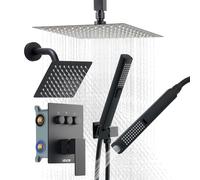 VEVOR Set Doccia con Sistema Doccia a Pioggia da 254 mm, Soffione a Parete, Doccetta, Soffione a Pioggia Doppio Girevole, 3 Funzioni, Kit di Finitura e Valvola in Ottone, Nero Opaco