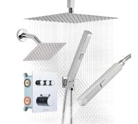 VEVOR Set Doccia con Sistema Doccia a Pioggia da 304 mm, Soffione a Parete da 152,4 mm, Doccetta, Soffione a Pioggia Doppio Girevole, 3 Funzioni, Valvola in Ottone, Termostatico Cromato